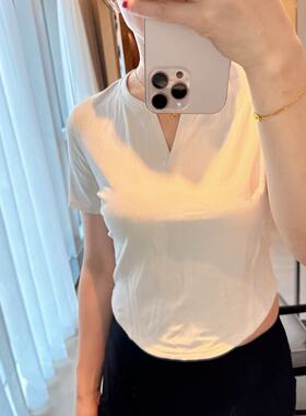 Ribbed nulu split-neck SS 女士T恤