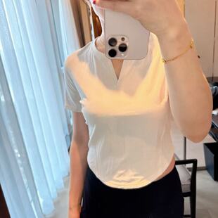 Ribbed nulu split-neck SS 女士T恤