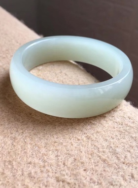 天然和田玉老料冰底晴水色平安镯扁条手镯女玉镯子带证书