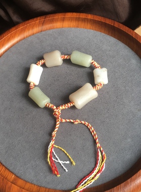 天然和田玉藕粉一级白玉桂花糕晴水色老光橘皮纹设计款手串手链