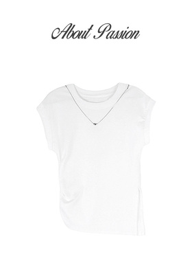 About Passion · 不规则褶皱项链T恤韩系通勤褶皱收腰短款上衣