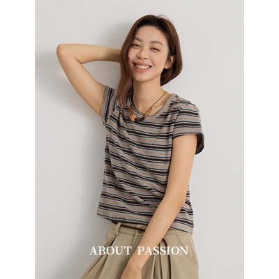 About Passion · 春季弹力条纹圆领T恤