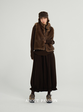 About Passion · 复古气质木耳边毛呢花苞裙冬季中长款半身裙