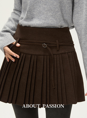 About Passion · 韩系气质高腰百褶短裙秋冬新款美拉德棕半身裙