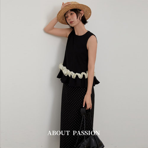 About Passion · 设计感背心女夏外穿2026新款花边无袖上衣T恤