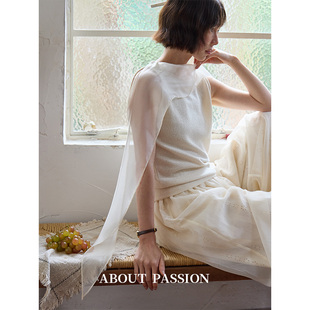 About Passion网纱飘带针织背心女夏外穿设计感修身显瘦无袖上衣