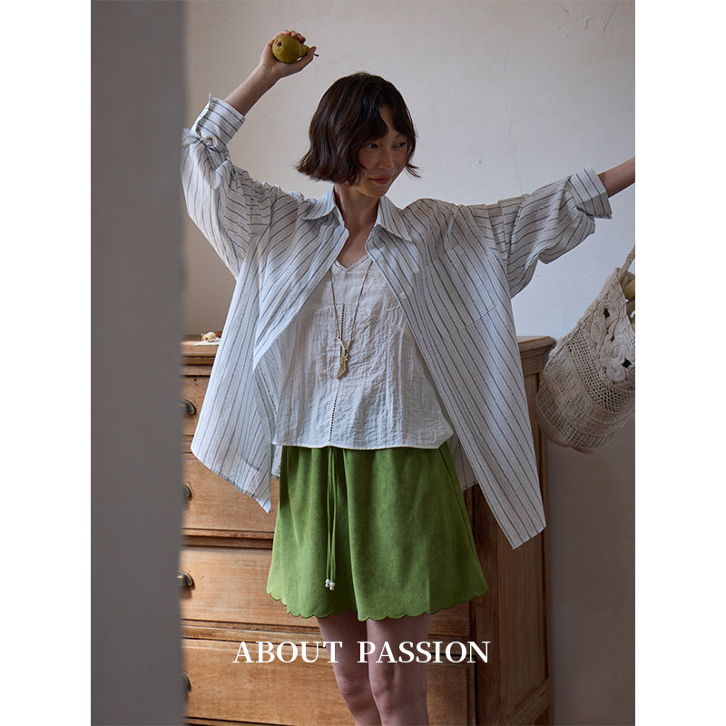 About Passion · 波浪花边麂皮绒半身裙女夏休闲百搭a字百搭短裙