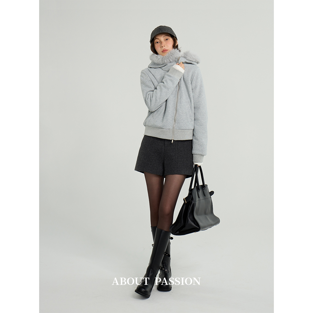 高级感高腰A字毛呢短裤