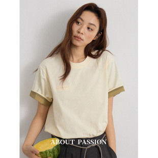 拼色袖 About 春季 子圆领T恤 Passion