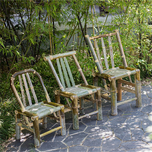 竹椅子靠背椅手工老式家用高凳成人喝茶复古编织竹编藤椅阳台凳子