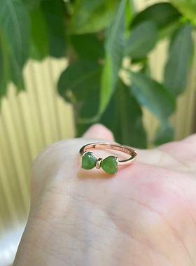 时尚和田玉玉石碧玉蝴蝶开口戒指S925银镀金女士简约个性时尚高级