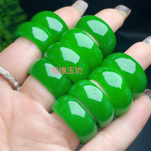 新品 缅甸翡翠色干青铁龙生加宽玉戒指情侣戒指阳绿扳指男女 玉石