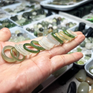 和田玉精品冰白玉烟紫湖水绿碧玉直切素圈戒指细圆条戒圈跑环