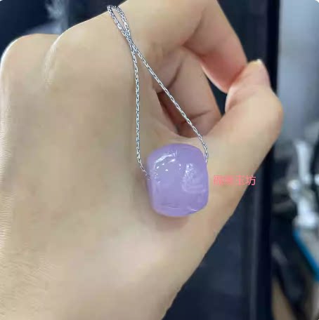 冰糯种淡紫色路路通翡翠吊坠路路通锁骨链翡翠紫色翡翠路路通项链