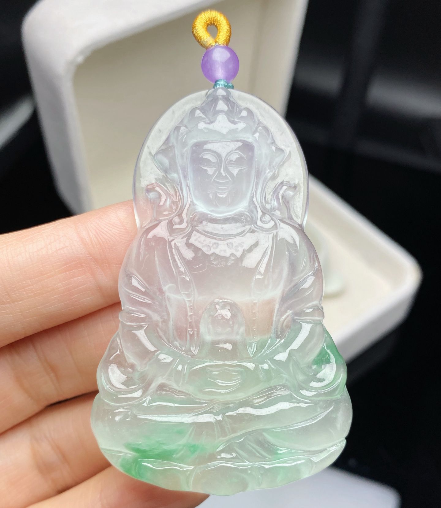 翡翠吊坠飘花正装度母菩萨挂件男女款高冰种观音玉佩天然饰品