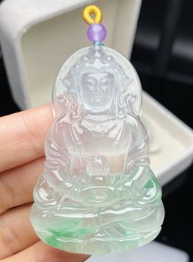翡翠观音吊坠飘花正装度母挂件