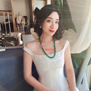 周冬雨同款翡翠色玉髓项链高级感多种戴法毛衣链国风新中式女