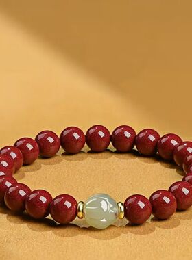 天然朱砂手串和田玉莲花手串