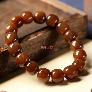 天然新疆和田玉焦糖手串焦糖色和田玉原色高端玉石手串手链男女