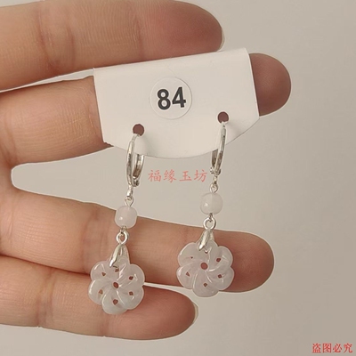 民族风手工翡翠绿白小花耳环