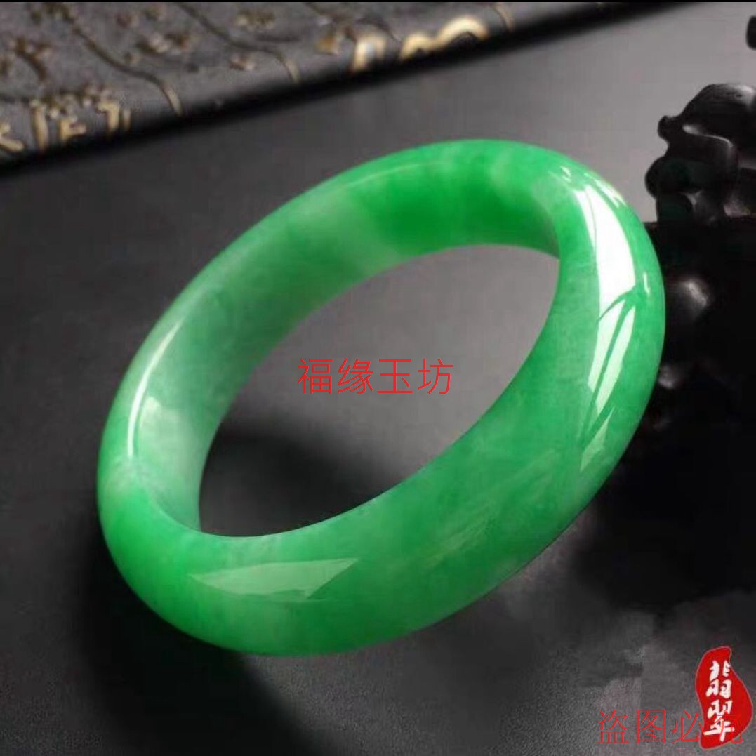 新品翡翠玉镯正品冰种阳绿缅甸老坑翡翠镯子帝王绿玉石手镯平安镯