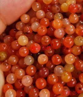 翡翠色玉珠红翡散珠冰种大孔圆珠diy配件手工编织手链项链