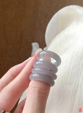 和田玉烟紫戒指情侣简约