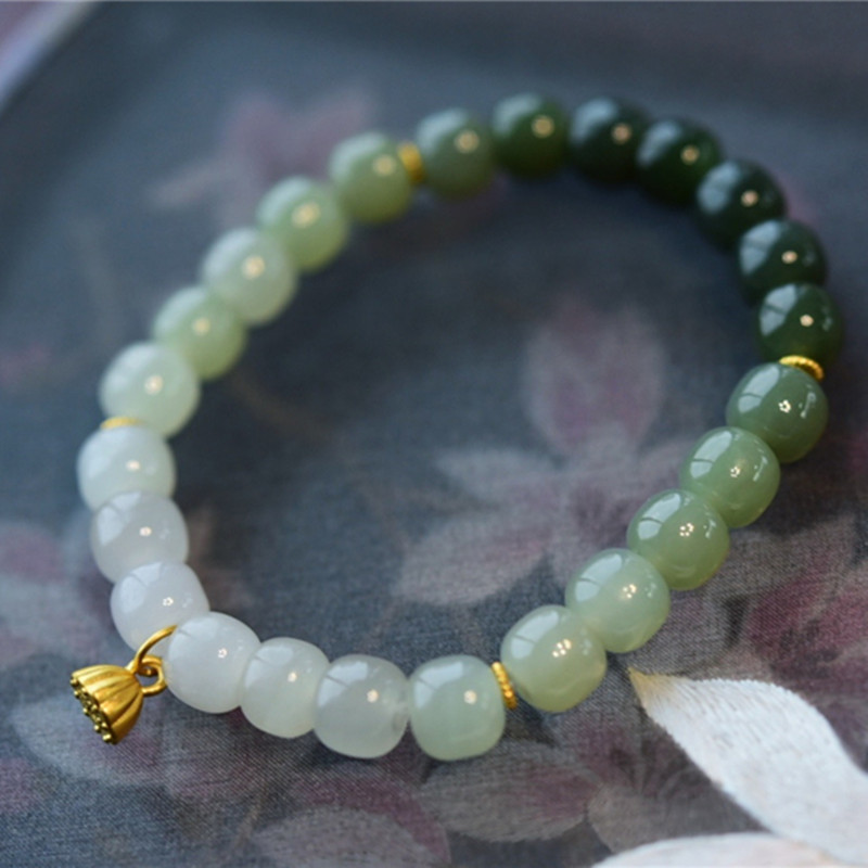 和田玉晴水料渐变色老型珠男手串