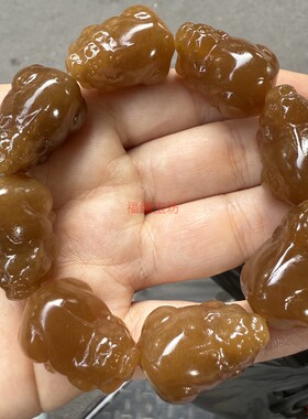 精品新疆和田玉糖玉色貔貅手串男女同款百财聚来玉石单圈手链手饰
