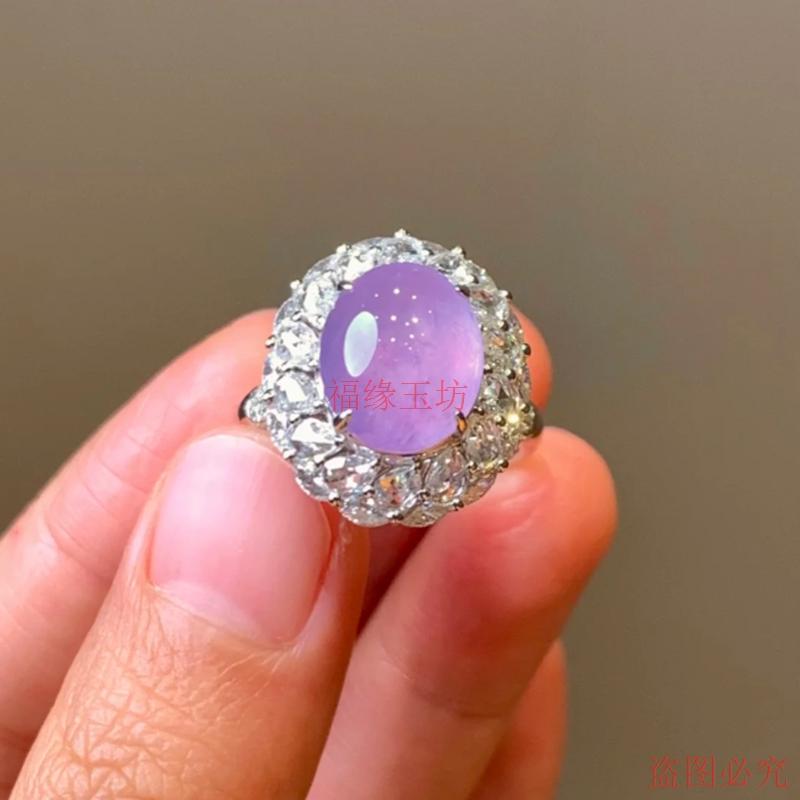 翡翠冰种紫罗兰蛋面戒指