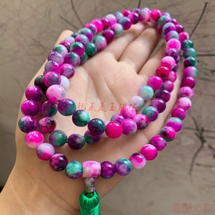 台湾七彩玉桃花天然108颗防小三佛珠念珠手链项链毛衣链时尚饰品