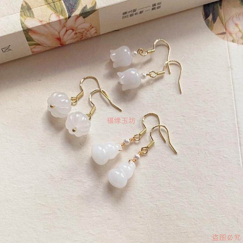 精品原创和田玉白玉耳坠兰铃花南瓜葫芦925银耳钩女款百搭耳环,珠宝/钻石/翡翠,耳饰,淘宝优惠券,粉丝福利购,淘宝优惠卷