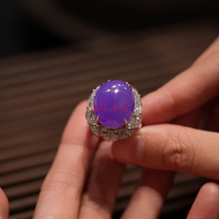 新款 玉石戒指女 翡翠色冰种紫罗兰椭圆蛋面925银豪华镶嵌紫妖姬款