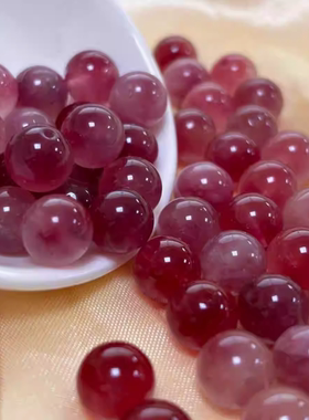 冰粉飘花草莓晶玉髓散珠桃花玉圆珠DIY串珠编织手串项链饰品配件