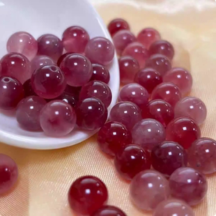 冰粉飘花草莓晶玉髓散珠桃花玉圆珠DIY串珠编织手串项链饰品配件