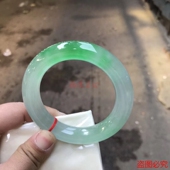 精品缅甸玉翡翠手镯老坑油青飘花玉手镯子冰糯珠宝玉器 包邮