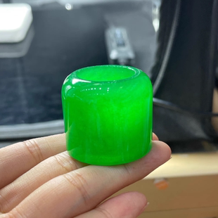 翡翠满绿色扳指冰种帝王绿翡翠指环男款戒指加大加宽玉扳指