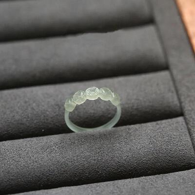 复古铜钱细条戒指和田玉女款