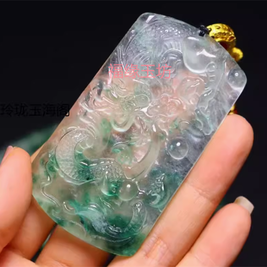 吊坠翡翠冰种飘花玉石生肖龙牌子男女独龙玉石项链挂件