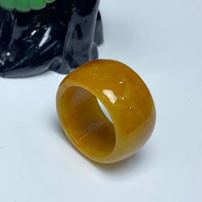翡翠黄翡鸡油黄宽戒指玉扳指