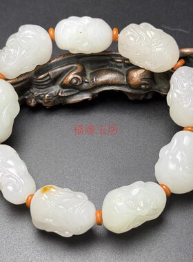 精美新疆和田玉白玉十八罗汉手链精品玉石真品文玩罗汉手串收藏品