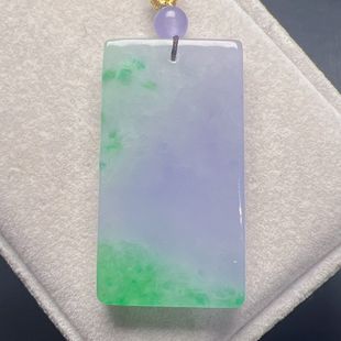 缅甸老坑冰种翡翠飘绿平安无事牌吊坠男女情侣冰种阳绿平安牌项链