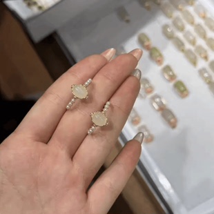 珍珠圈和田玉戒指公主戒指珍珠戒指女时尚个性开口可调节指环