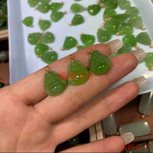 正宗天然和田玉苹果绿mini小佛公吊坠18k金扣头镶嵌男女玉石项链