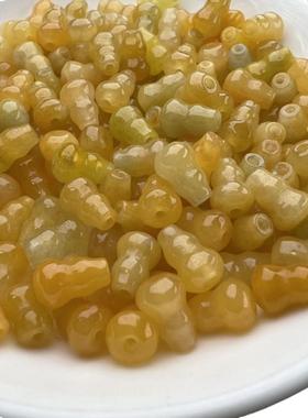 精品缅甸翡翠冰黄色翡翠小葫芦吊坠diy散珠项链配饰挂坠配件