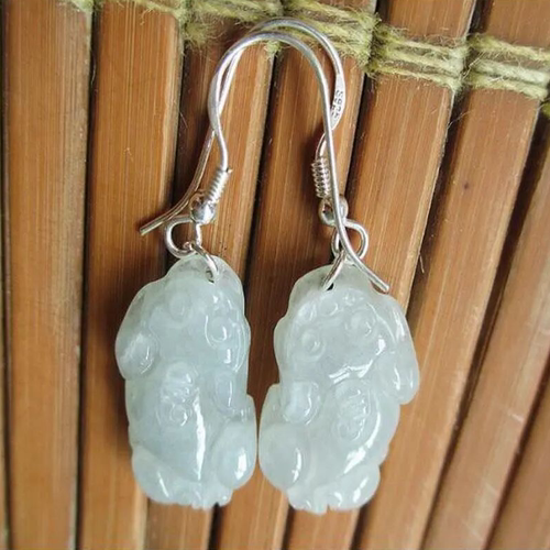 天然翡翠耳环耳坠冰种貔貅耳坠925银镶嵌耳线缅甸玉石耳钉耳饰