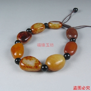 包邮新疆和田玉白玉籽料原石红皮手链玉手串白玉手链男女款