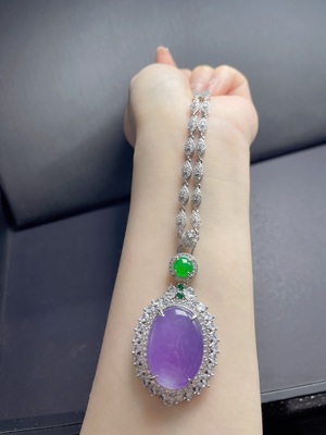 粉紫翡翠蛋面吊坠戒指男女款