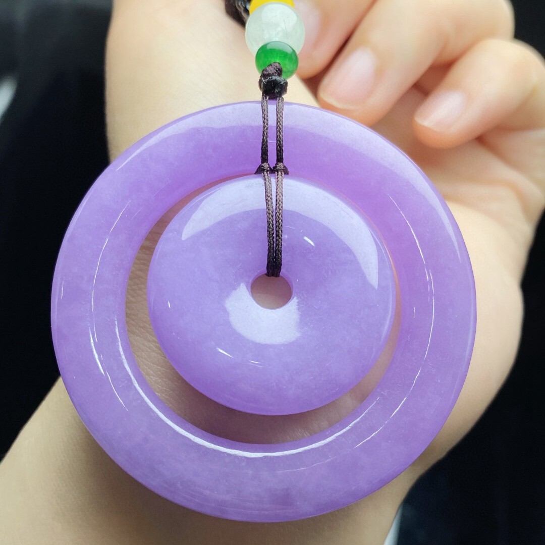 天然翡翠紫罗兰子母扣玉石吊坠冰糯种男女款玉佩挂件高档送人饰品