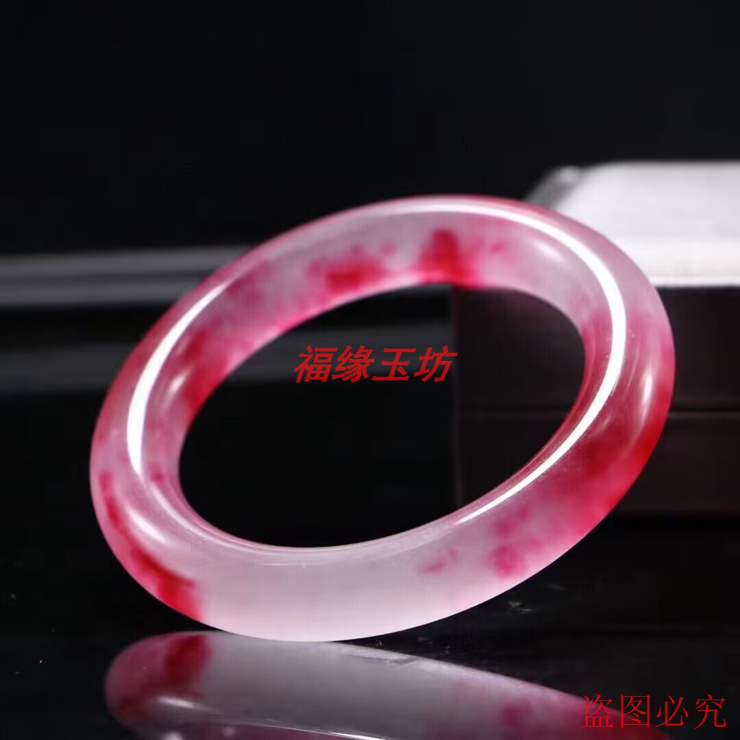 纯天然新款冰种手镯圆条飘花 冰种红翡镯子女真品镯子玉镯